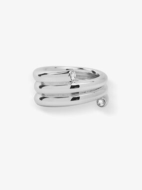 Melinda Maria Silver Triple-Stack Wrap Ring with Diamondette Accents